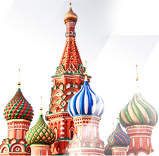 نمای گنبدهای رنگارنگ کلیسای جامع سنت باسیل با پس‌زمینه زرد و افکت دود در پایین تصویر.