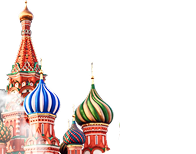 نمای گنبدهای رنگارنگ کلیسای جامع سنت باسیل با پس‌زمینه زرد و افکت دود در پایین تصویر.